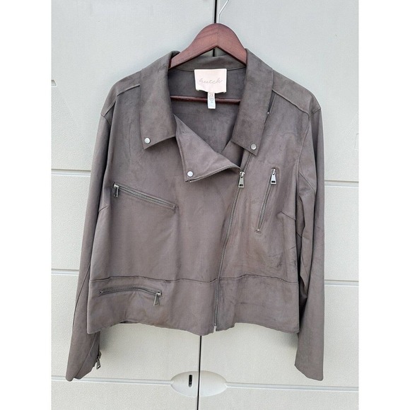 Hutch Anthropologie Faux Suede Moto Jacket Zippers Sz 2X In Grey - Picture 2 of 16